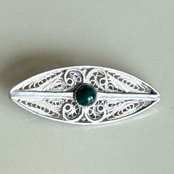 Vintage Filigree Pin Eilat Stone Small Silver Brooch - Picture 1 of 5